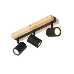 QAZQA Smarter Deckenstrahler schwarz mit Holz 3-flammig dreh- und schwenkbar inkl. Wifi GU10 50mm - Jeana