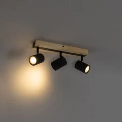 QAZQA Smarter Deckenstrahler schwarz mit Holz 3-flammig dreh- und schwenkbar inkl. Wifi GU10 50mm - Jeana