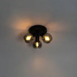 QAZQA Smarter Deckenstrahler schwarz mit Rauchglas inkl. 3 WiFi P45 - Vidro