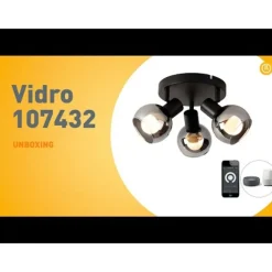 QAZQA Smarter Deckenstrahler schwarz mit Rauchglas inkl. 3 WiFi P45 - Vidro