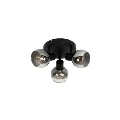 QAZQA Smarter Deckenstrahler schwarz mit Rauchglas inkl. 3 WiFi P45 - Vidro