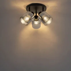 QAZQA Smarter Deckenstrahler schwarz mit Rauchglas rund verstellbar inkl. 3 Wifi A60 - Laura