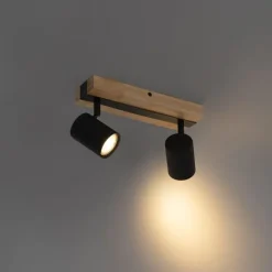 QAZQA Smarter Deckenstrahler schwarz mit Holz 2-flammig verstellbar inkl. Wifi GU10 50mm - Jeana