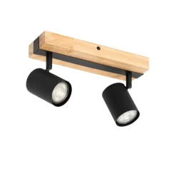 QAZQA Smarter Deckenstrahler schwarz mit Holz 2-flammig verstellbar inkl. Wifi GU10 50mm - Jeana