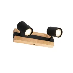 QAZQA Smarter Deckenstrahler schwarz mit Holz 2-flammig verstellbar inkl. Wifi GU10 50mm - Jeana