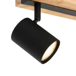 QAZQA Smarter Deckenstrahler schwarz mit Holz 2-flammig verstellbar inkl. Wifi GU10 50mm - Jeana