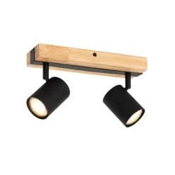QAZQA Smarter Deckenstrahler schwarz mit Holz 2-flammig verstellbar inkl. Wifi GU10 50mm - Jeana