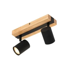 QAZQA Smarter Deckenstrahler schwarz mit Holz 2-flammig verstellbar inkl. Wifi GU10 50mm - Jeana