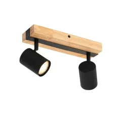 QAZQA Smarter Deckenstrahler schwarz mit Holz 2-flammig verstellbar inkl. Wifi GU10 50mm - Jeana