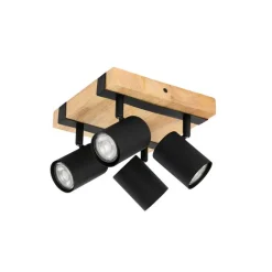 QAZQA Smarter Deckenstrahler schwarz mit Holz 4-flammig verstellbar inkl. Wifi GU10 50mm - Jeana