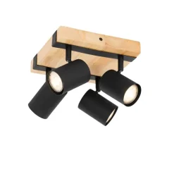 QAZQA Smarter Deckenstrahler schwarz mit Holz 4-flammig verstellbar inkl. Wifi GU10 50mm - Jeana