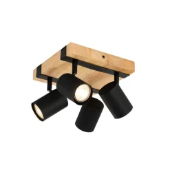 QAZQA Smarter Deckenstrahler schwarz mit Holz 4-flammig verstellbar inkl. Wifi GU10 50mm - Jeana