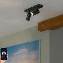 QAZQA Smarter Deckenstrahler schwarz verstellbar 2-flammig inkl. 2 Wifi GU10 50mm - Jeana Luxe