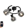 QAZQA Smarter Deckenstrahler schwarz mit Rauchglas 3-flammig inkl. WiFi P45 - Vidro