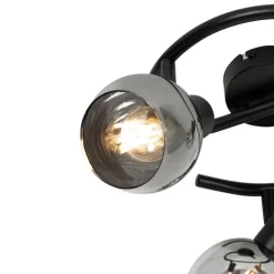QAZQA Smarter Deckenstrahler schwarz mit Rauchglas 3-flammig inkl. WiFi P45 - Vidro