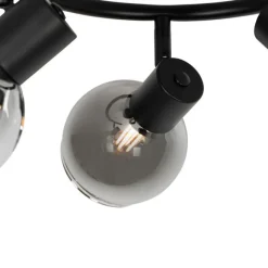 QAZQA Smarter Deckenstrahler schwarz mit Rauchglas 3-flammig inkl. WiFi P45 - Vidro