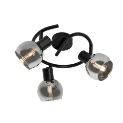 QAZQA Smarter Deckenstrahler schwarz mit Rauchglas 3-flammig inkl. WiFi P45 - Vidro