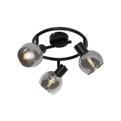 QAZQA Smarter Deckenstrahler schwarz mit Rauchglas 3-flammig inkl. WiFi P45 - Vidro