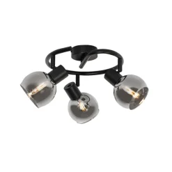 QAZQA Smarter Deckenstrahler schwarz mit Rauchglas 3-flammig inkl. WiFi P45 - Vidro