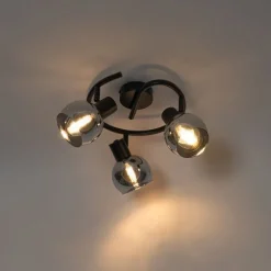 QAZQA Smarter Deckenstrahler schwarz mit Rauchglas 3-flammig inkl. WiFi P45 - Vidro