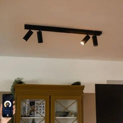 QAZQA Smarter Deckenstrahler schwarz 4-flammig verstellbar inkl. 4 Wifi GU10 50mm - Renna