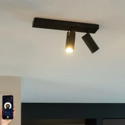 QAZQA Smarter Deckenstrahler schwarz 2-flammig verstellbar inkl. 2 Wifi GU10 50mm - Renna