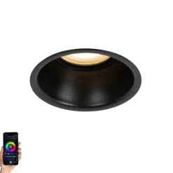 QAZQA Smarter Einbaustrahler schwarz IP44 inkl. Wifi GU10 50mm - Dept