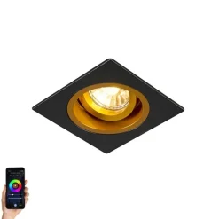 QAZQA Smarter Einbaustrahler schwarz mit goldenem Quadrat inkl. Wifi GU10 - Chuck