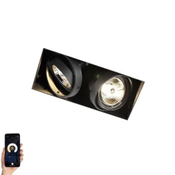 QAZQA Smarter Einbaustrahler schwarz rahmenlos 2-flammig inkl. 2 Wifi GU10 70mm - Oneon