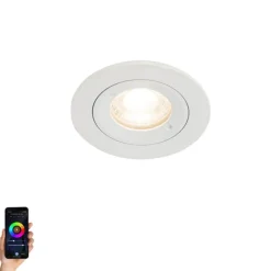QAZQA Smarter Einbaustrahler Weiß Rund IP44 inkl. Wifi GU10 50mm - Xena