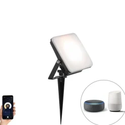 QAZQA Smarter Heizkörper schwarz 14,5 cm inkl. LED IP65 mit Erdungsstift - Ruud