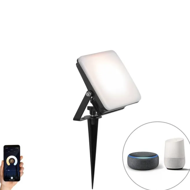 QAZQA Smarter Heizkörper schwarz 14,5 cm inkl. LED IP65 mit Erdungsstift - Ruud