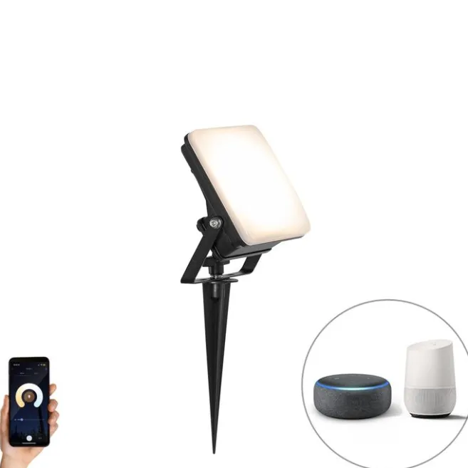 QAZQA Smarter Heizkörper schwarz 12,8 cm inkl. LED IP65 mit Erdungsstift - Ruud