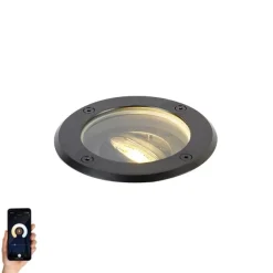 QAZQA Smarter Outdoor Bodenstrahler schwarz verstellbar inkl. Wifi GU10 - Delux