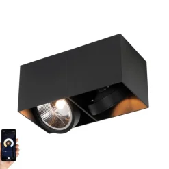 QAZQA Smarter Strahler schwarz rechteckig 2-Lichter inkl. 2 Wifi GU10 111mm - Box