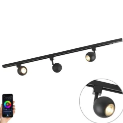 QAZQA Smartes modernes Schienensystem schwarz 1-phasig inkl. 3 Wifi GU10 - Iconic Gissi