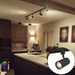 QAZQA Smartes 1-phasiges Schienensystem mit 4 WiFi GU10 Spots Schwarz - Iconic Jeana