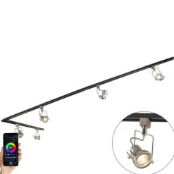 QAZQA Smartes 1-phasiges Schienensystem schwarz mit Stahl inkl. 5 WiFi GU10 - Iconic Suplux