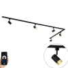QAZQA Smartes Schienensystem mit 5 Strahlern Schwarz Gold 1-phasig inkl. 5 Wifi GU10 50mm - Iconic Jeana