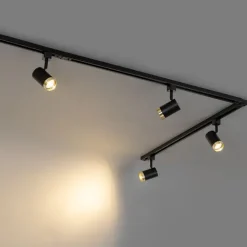 QAZQA Smartes Schienensystem mit 5 Strahlern Schwarz Gold 1-phasig inkl. 5 Wifi GU10 50mm - Iconic Jeana