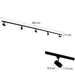 QAZQA Smartes Schienensystem mit 5 Strahlern Schwarz Gold 1-phasig inkl. 5 Wifi GU10 50mm - Iconic Jeana