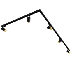 QAZQA Smartes Schienensystem mit 5 Strahlern Schwarz Gold 1-phasig inkl. 5 Wifi GU10 50mm - Iconic Jeana