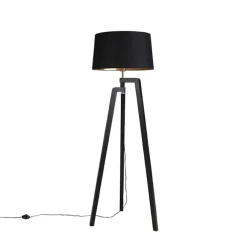 QAZQA Smartes Stehlampenstativ mit Schirm schwarz mit Gold 50 cm inkl. Wif A60 - Puros