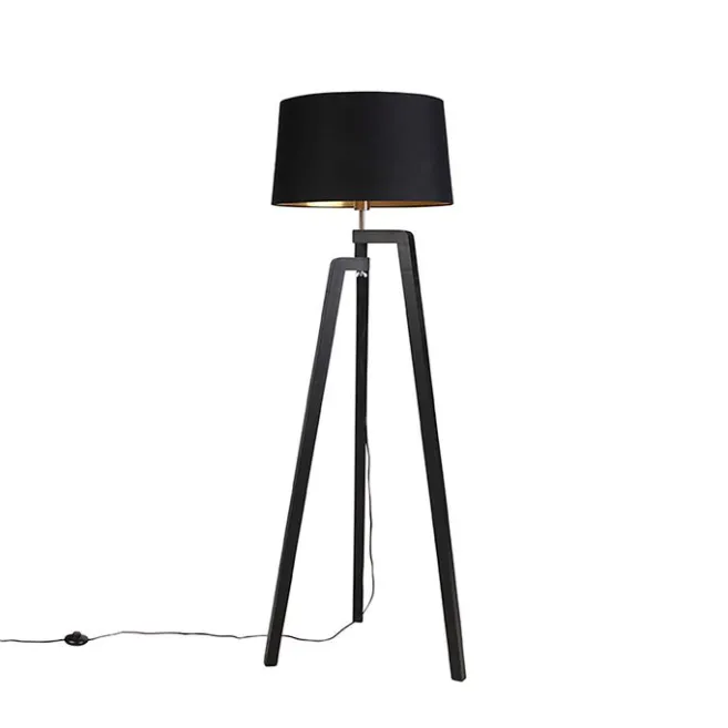 QAZQA Smartes Stehlampenstativ mit Schirm schwarz mit Gold 50 cm inkl. Wif A60 - Puros