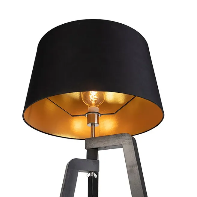 QAZQA Smartes Stehlampenstativ mit Schirm schwarz mit Gold 50 cm inkl. Wif A60 - Puros