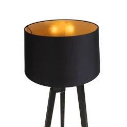 QAZQA Smartes Stehlampenstativ mit Schirm schwarz mit Gold 50 cm inkl. Wif A60 - Puros