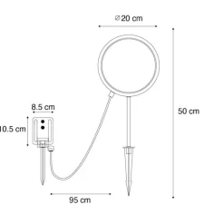 QAZQA Spitzenlicht Schwarz 50 cm Inkl. Wiederaufladbare und Solar LED IP65 - Adalind