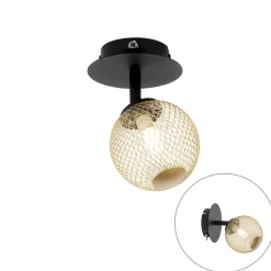 QAZQA Spot schwarz mit gold verstellbar - Athens Wire