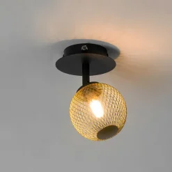 QAZQA Spot schwarz mit gold verstellbar - Athens Wire