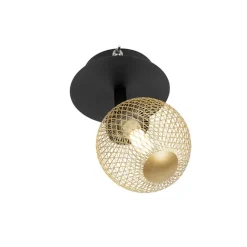 QAZQA Spot schwarz mit gold verstellbar - Athens Wire